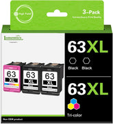 63XL Ink Cartridge Combo Pack (3 Pack, 2Black/1Tricolor) -Lomenti Compatible Ink Cartridges Replacement for HP 63XL Ink Cartridge for Envy 4520 4512 OfficeJet 3830 5258 DeskJet 1112 Printer