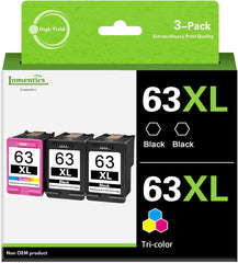 63XL Ink Cartridge Combo Pack (3 Pack, 2Black/1Tricolor) -Lomenti Compatible Ink Cartridges Replacement for HP 63XL Ink Cartridge for Envy 4520 4512 OfficeJet 3830 5258 DeskJet 1112 Printer