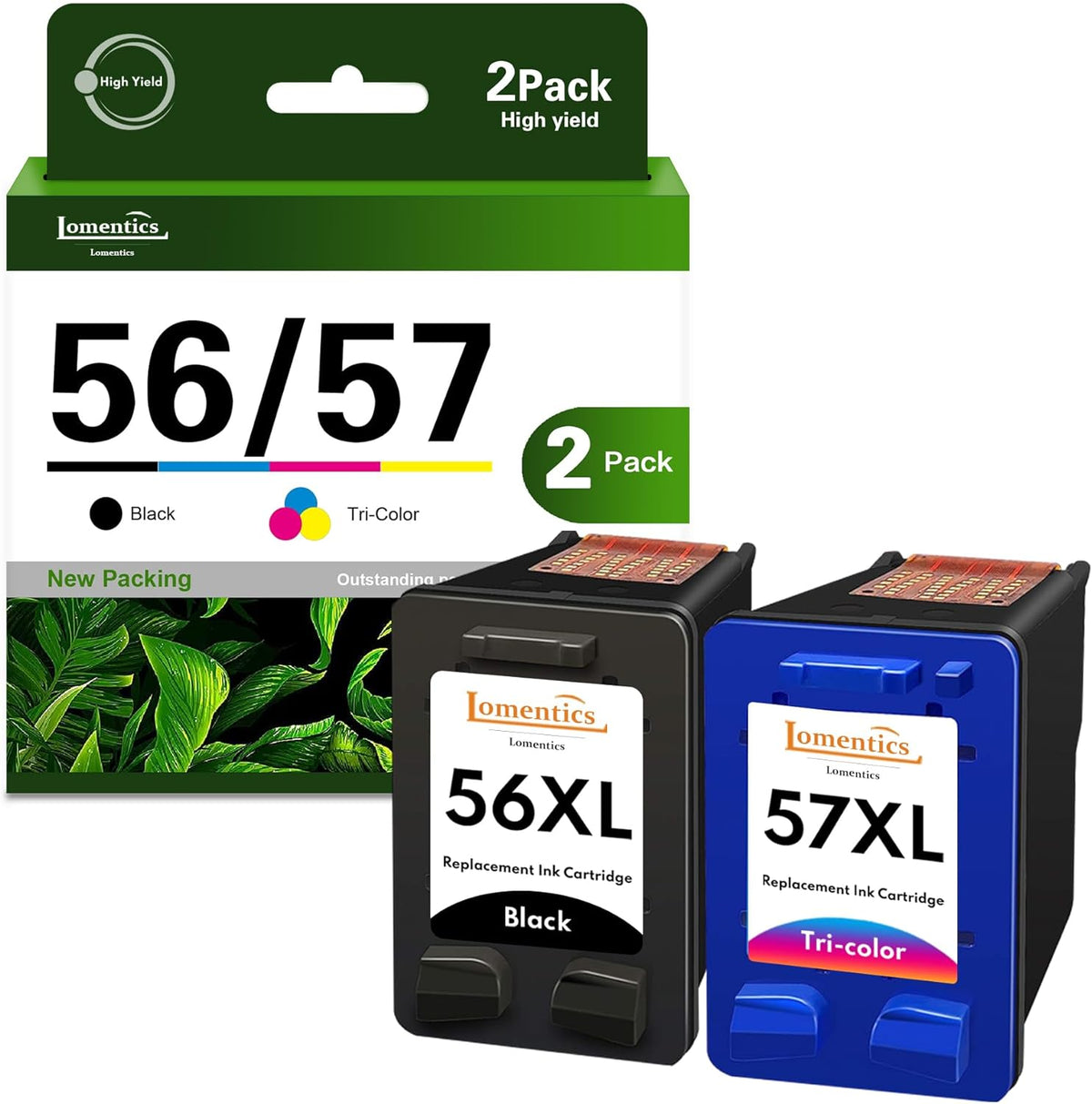 56XL 57XL Ink Cartridges (2 Pack,Black/Tri-Color) -LOMENTI Remanufactured Ink Cartridges Replacement for HP 56XL 57XL 56 57 Ink Cartridge for HP DeskJet 450 5145 5150 OfficeJet 4105 4211 4215 4251 Pho