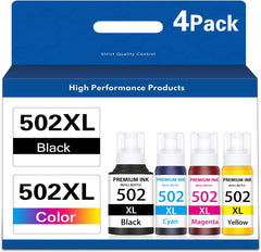 502 High Yield Refill Ink Bottles (4-Pack, Black/Cyan/Magenta/Yellow) - Lomenti Compatible T502 Replacement for Epson ET-3750 ET-3700 ET-2760 ET-2750 ET-3760 ET-4750 ET-3710 ET-15000 ET-2700 Printer