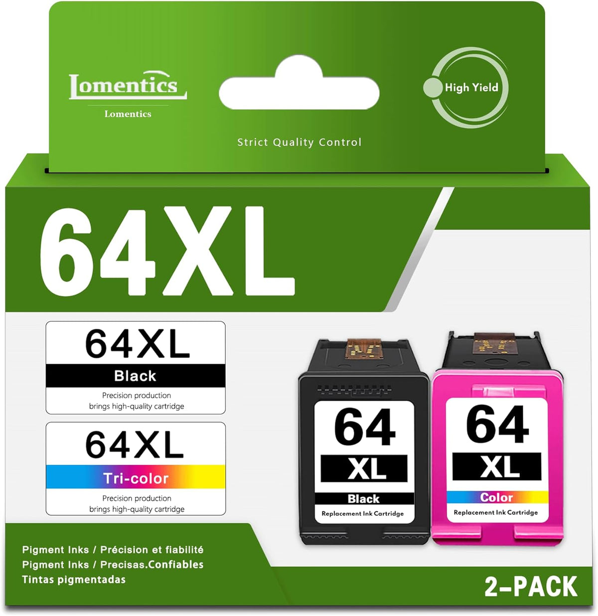 64XL High Yeld Ink Cartridges - 2-Pack (Black/Tri-Color) Compatible Replacement for HP Envy Inspire 7958e, Envy Inspire 7955e, 6255 6258 7134 7155 7158, Tango Smart Wireless Printer