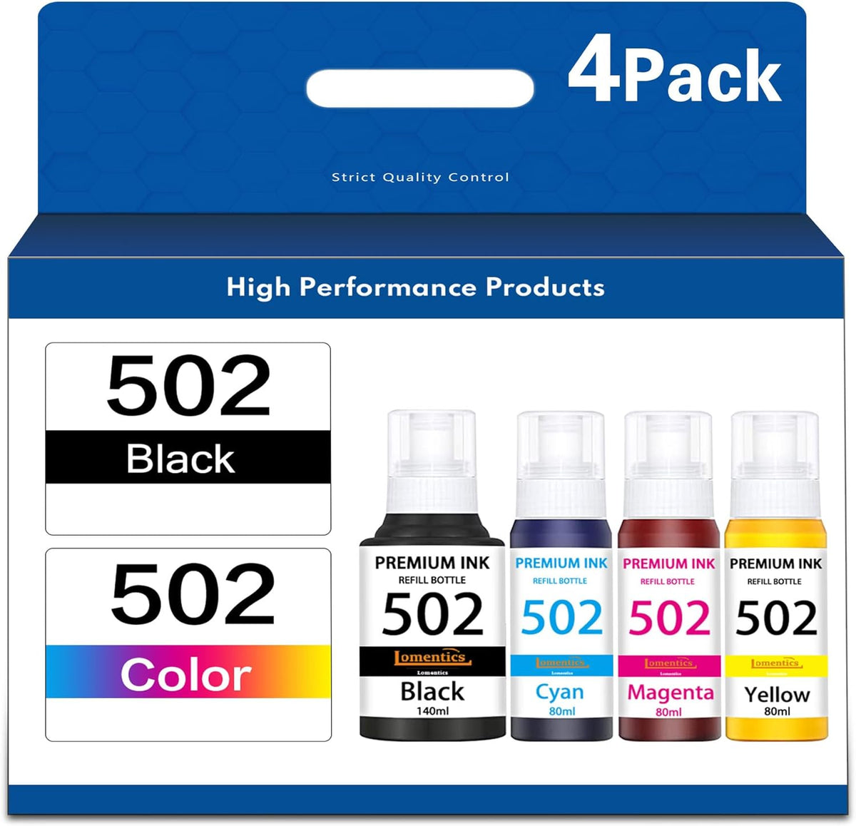 502 / T502 High Capacity Ink Bottles 4-Pack(BK/C/M/Y) - Lomenti Compatible 502XL 502 Ink Bottle Replacement for Epson ET-3700 ET-2760 ET-2750 ET-3760 ET-3750 ET-4750 ET-3710 ET-15000 ET-2700 Printer