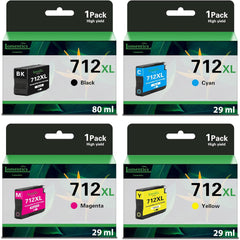 712XL High Yield Ink Cartridges (4-Pack, 80-ml Black, 29-ml Cyan/Magenta/Yellow): LOMENTI Compatible 712XL Ink Cartridges Replacement for HP DesignJet T230 T650 T630 T210 Printer