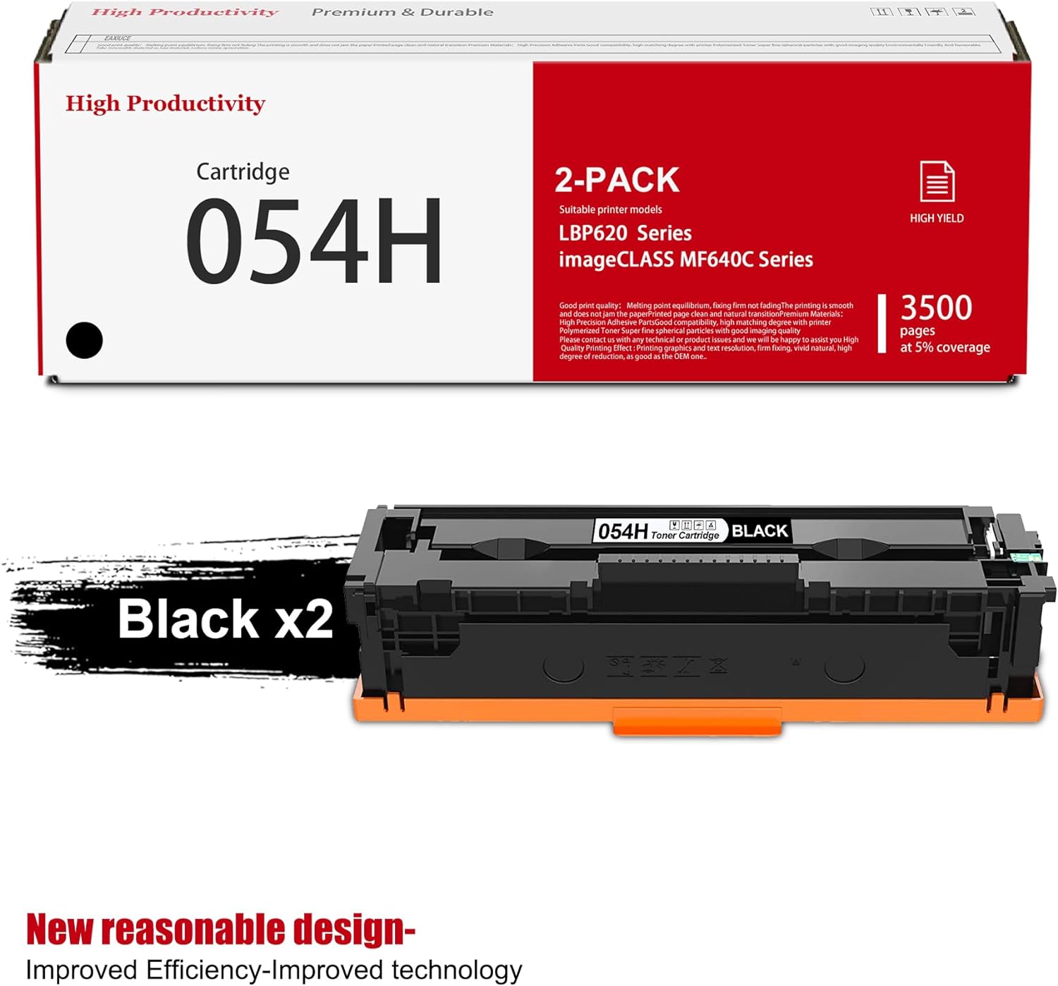 054H Black High-Yield Toner Cartridge (2-Pack): Compatible Replacement for Canon 054H 3028C001 ImageClass Color imageCLASS MF641Cdw MF642Cdw MF644Cdw LBP622Cdw Printer