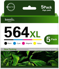 564XL High Yield Ink Cartridges (5-Pack,2Black/1Cyan/1Magenta/1Yellow)-LOMEN Compatible 564XL 564 XL Ink Cartridges Replacement for HP DeskJet 3520 3522 OfficeJet 4620 4622 PhotoSmart 5520 6520 7520