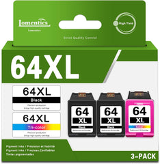 64XL Ink Cartridge Combo Pack (3 Pack,2Black/1Tricolor) -LOMENTI Remanufactured Ink Cartridges Replacement for HP 64XL 64 Ink Cartridge for HP Envy Photo 7858 7855 7155 6234 Envy Inspire 7255e 7200